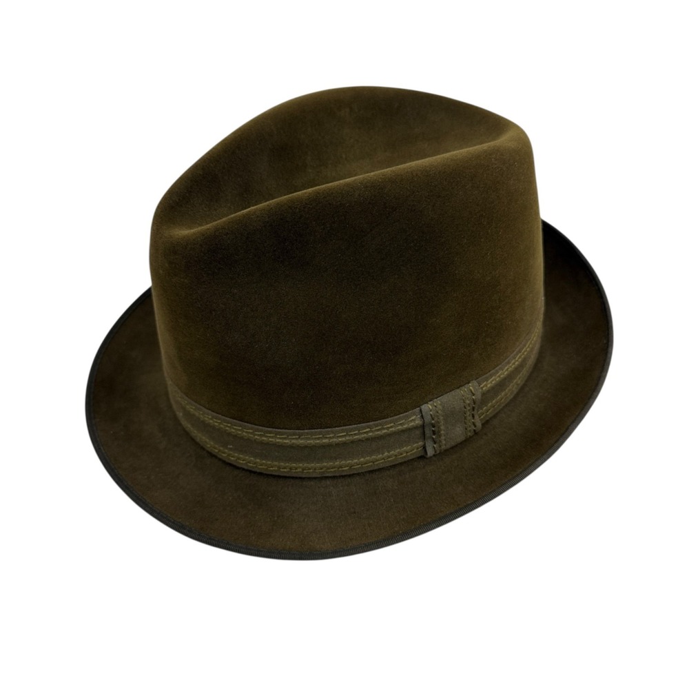 Vtg Mayser Milz Fedora Hat Mens 6 1/2 Olive Fur Felt Ribbon Band Lined Classic